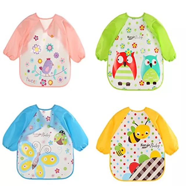 4 PCS Babero con Mangas Baberos Bebe Impermeables Niños Niñas 6-36 Meses