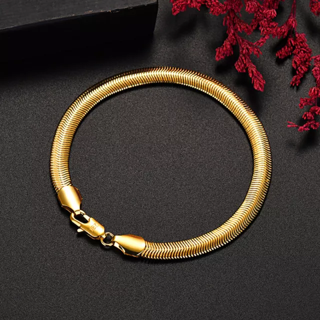 18K Gold Filled women men 6MM snake bracelet charm chain wedding 20CM 8inches