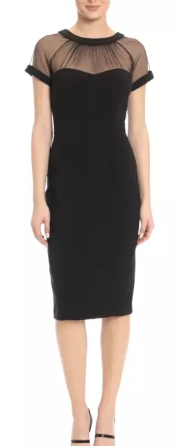 Maggy London Illusion Yoke Crepe Black Cocktail Dress Event Party Size 12