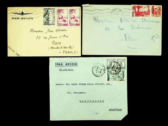 MOROCCO 1951 8v 3 AIRMAIL COVER TO FRANCE/GB