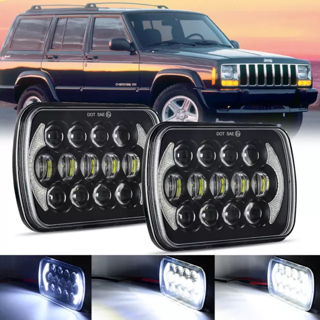 Pair 5x7'' 7x6'' Square LED Headlight Hi-Lo Beam DRL for Toyota Hilux Jeep Truck