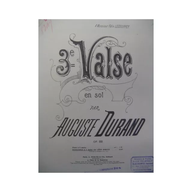 DURAND Auguste Valse No 3 Piano 4 mains 1910