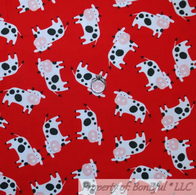 BonEful FABRIC FQ Cotton Quilt Red White Black B&W Pink COW Farm Animal Face Boy