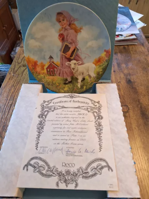 "Mary Had A Little Lamb" Plate Reco Mother Goose Series - Paperwork COA and Box