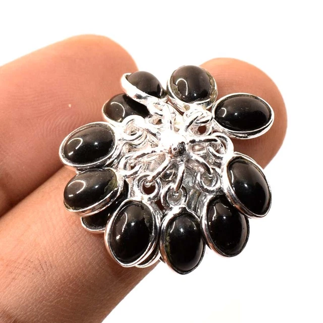 Black Onyx Gemstone Handmade Ethnic Jewelry Wedding Ring 6.75" MXR 4828