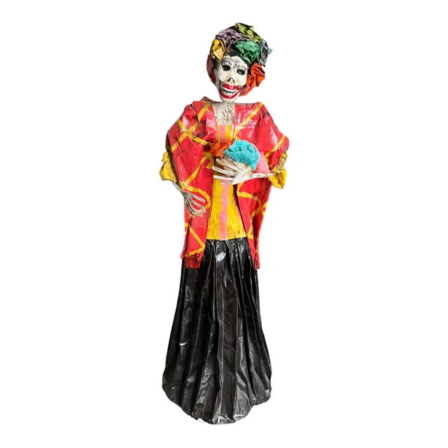 Day Of The Dead Frida Kahlo Skeleton Paper Mache HAND MADE MEXICO Folk Art - 30”