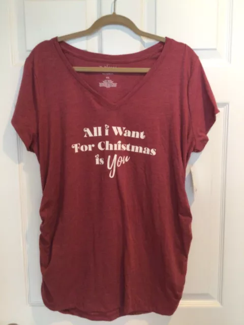 A glow maternity short sleeve shirt top all I want for Christmas is you XXL NWT