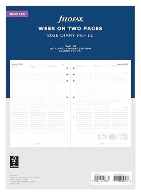 FILOFAX Recharge Organiseur Semaine sur Deux Pages