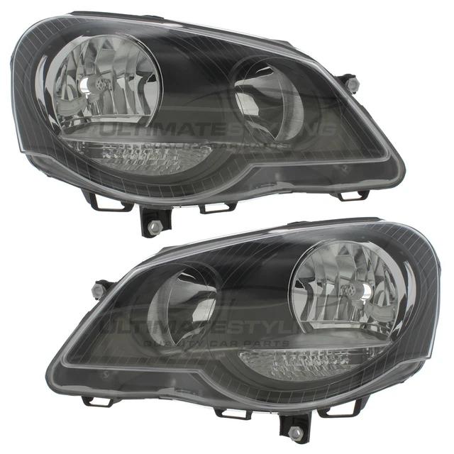 Headlights VW Polo Mk4 GTi 9N3 2006-2010 Black Inner Headlamps Pair Left & Right