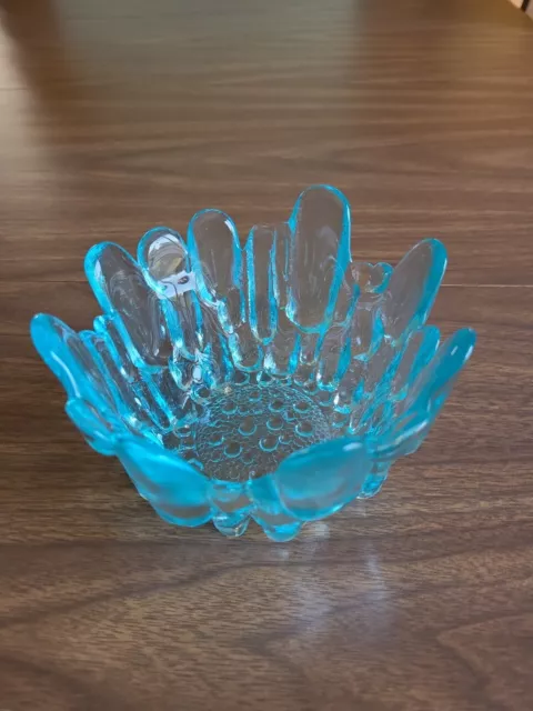 Viking Vintage Glass Bowl Candy Dish Textured Light Ice Blue Stalagmite 5" dia