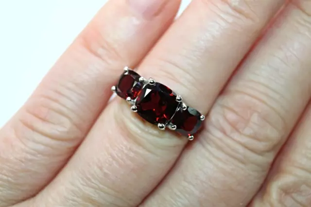 Ring Red Garnet Genuine Mined Gems Solid Sterling Silver Cushion Cut N 1/2 US 7