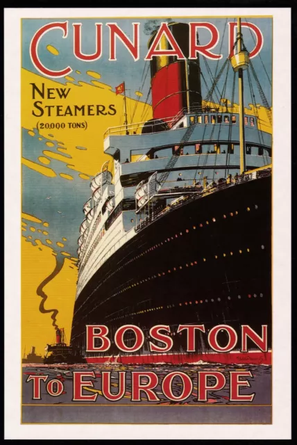 Cunard Line New Steamers Boston To Europe Advertising Marine Art Postcard