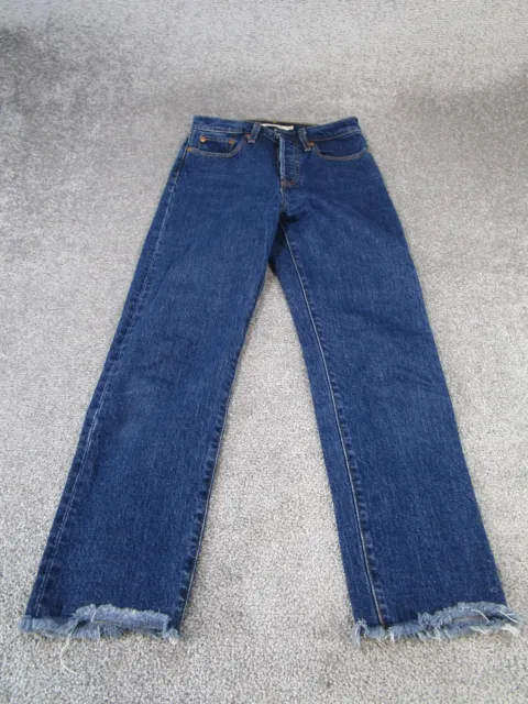 Levis Jeans Womens 24 Wedgie Straight Dark Wash Denim Ankle Fray Button Fly 24X2