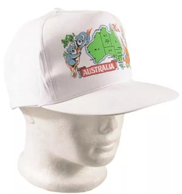 Vintage Australia Souvenir Baseball Cap Hat Map Kangaroo Koala Design White