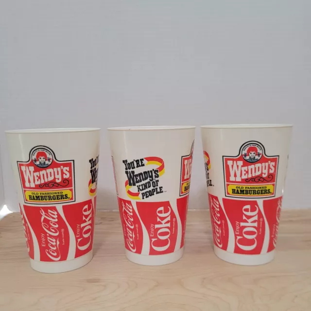 3 VTG 1980s YOU'RE WENDY'S KIND OF PEOPLE Wendy's Hamburgers Plastic Cup Coke