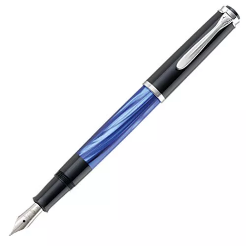 Pelikan fountain pen F fine print Marble Blue Classic M205 inhaled