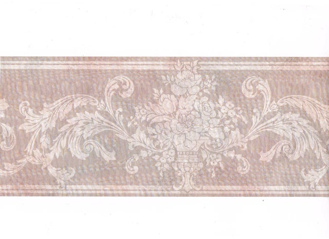 Victorian Damask Flower Urn Floral Silk Satin Pinkish TAUPE Wall paper Border