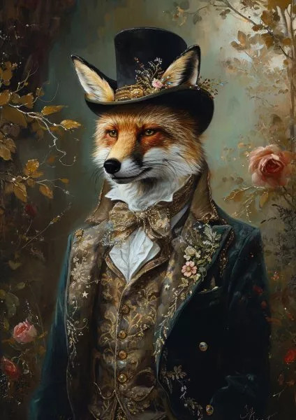 Red Fox Gentleman Aristocratic Victorian Whimsical Fine Art Giclee Print J39