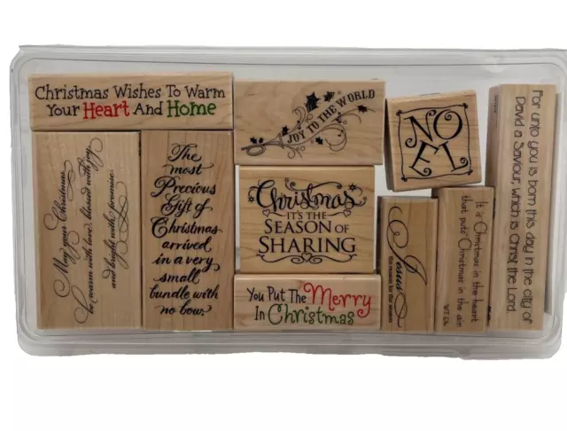 Mixed Brands 10 Piece Lot Of Christmas Themed Wooden Rubber Stamps Mounted