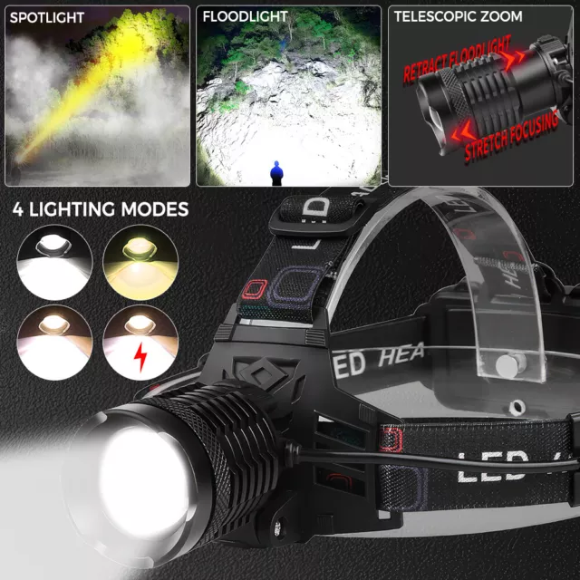 USB Rechargeable LED Headlamp Head Torch Headlight Flashlight Light Camping Lamp