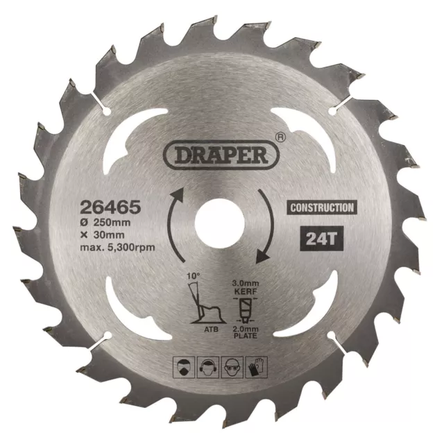 Draper TCT Construction Circular Saw Blade, 250 x 30mm, 24T 26465