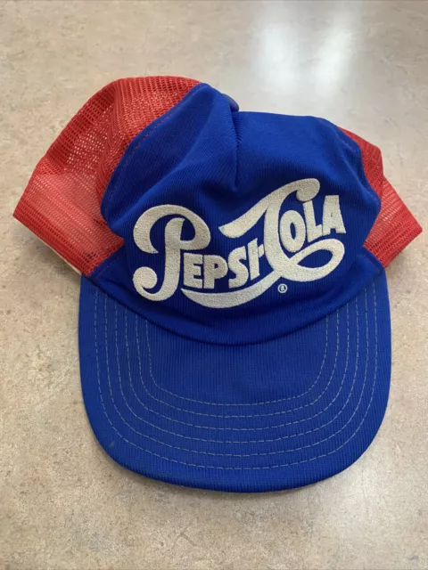 Rare Vintage Pepsi-Cola Mesh Snapback Trucker Hat Cap Red White Blue Made in USA