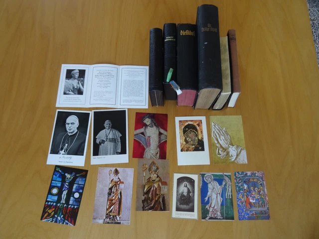 6 St. kirchliche Bücher, 2 Bibeln, Messbuch, Magnifikat, Gesangbuch, alte Bilder