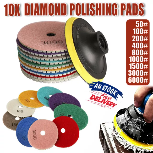 10PCS Diamond Polishing Pads Wet Dry Set for Granite Stone Concrete Marble AU