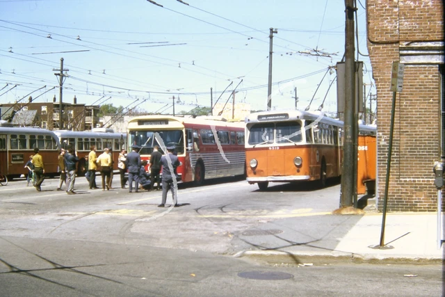 1971 Orig Slide Massachusetts Bay MBTA Trolley Bus 9213 & 8519