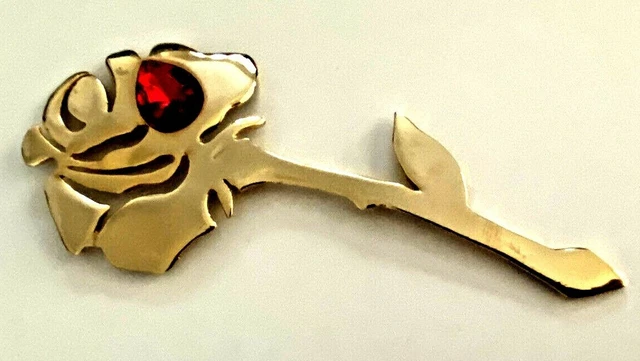 Fermoir à Cravate Vintage Anson - Ton Or, Cabochon Rouge, Occasion, Années 60-70
