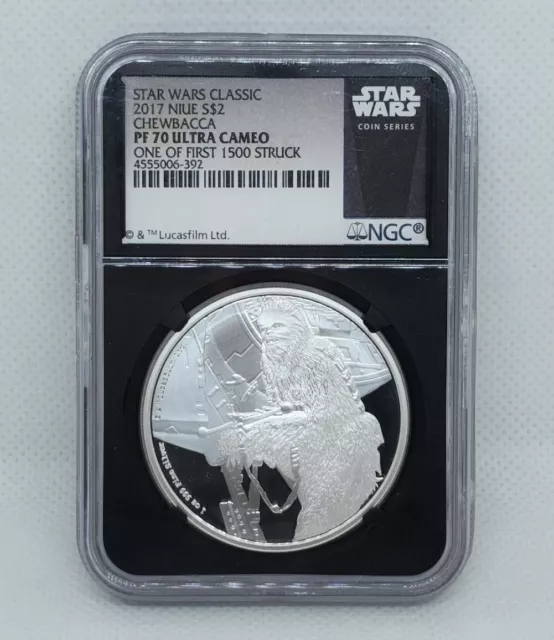 2017 Star Wars Classic Niue S$2 Chewbacca Coin NGC PF70 UC First 1500 Struck Blk