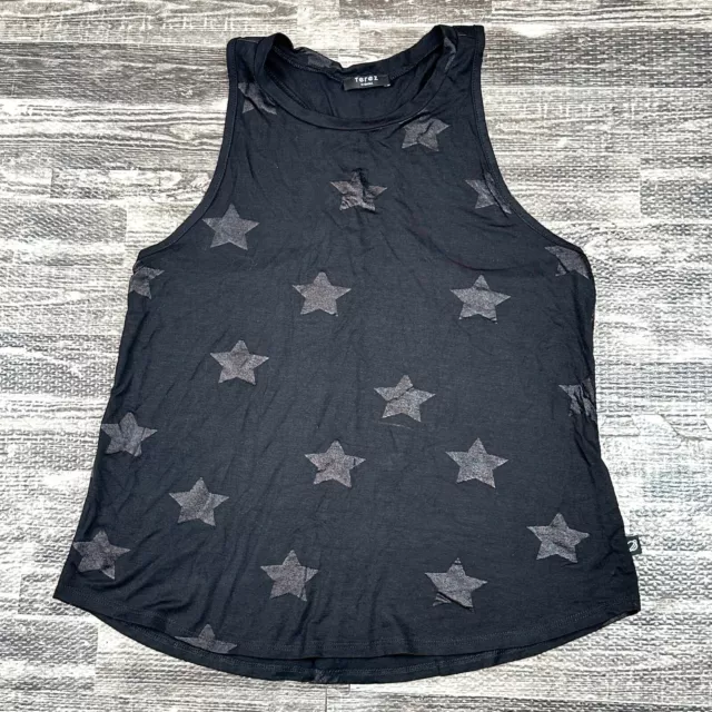 Terez Womens sz XS Racerback Black Relaxed Tank Top with Metallic Star Print