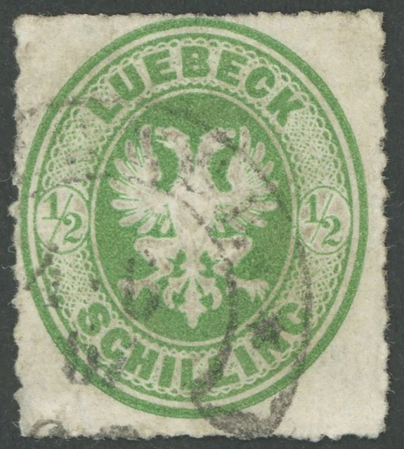 LÜBECK 1863, 1/2 S dkl`gelblichgrün mit Hufeisenstempel (Sp 22-1), kleine