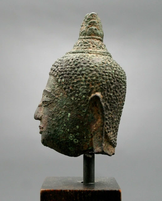 Antique Sukhothai Bronze Head Of Buddha Thai C14th/15th 3