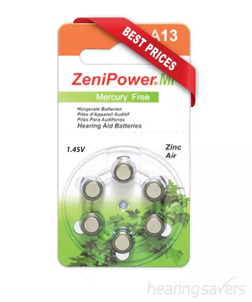 NEW ZeniPower Hearing Aid Batteries size 13 (A13) from Hearing Savers