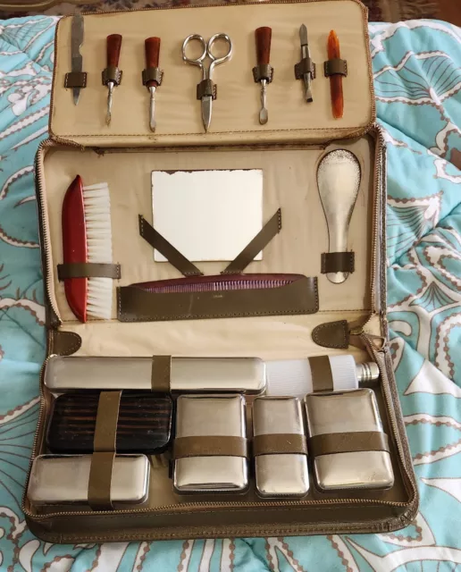 Vintage Mens/Womans Vanity Travel Grooming Set w/ Travel Case Made In Germany