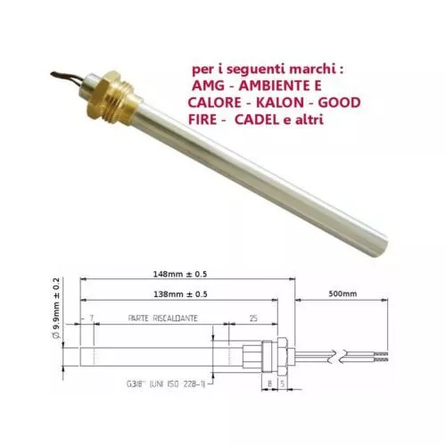 Resistenza Candeletta Stufa a pellet 3/8 300W 148mm AMG CADEL 138mm battuta