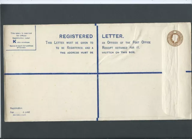 GB Postal Stationery 1945 KGVI 51/2d brown Registered Envelope size K H&B RP59