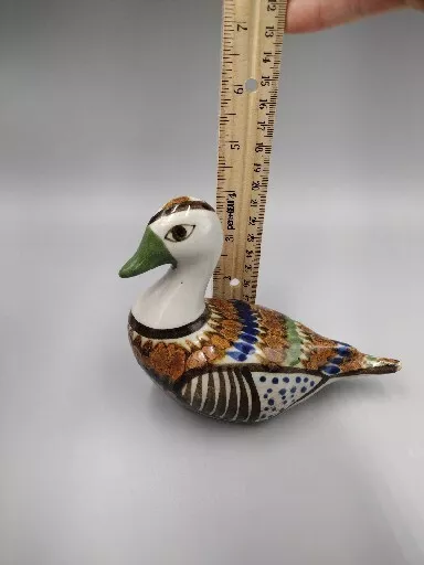 Tonala Mexican Pottery Duck Hand Painted Folk Art Bird Signed MATEOS Vintage 3