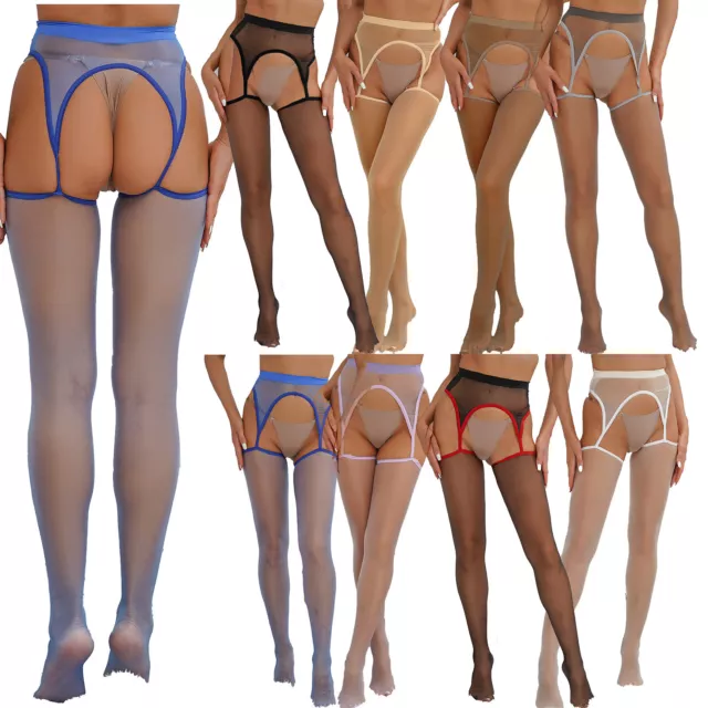 Sexy Pantyhose Womens High Waist Crotchles Garter Belt Stocking Suspender Tights 2