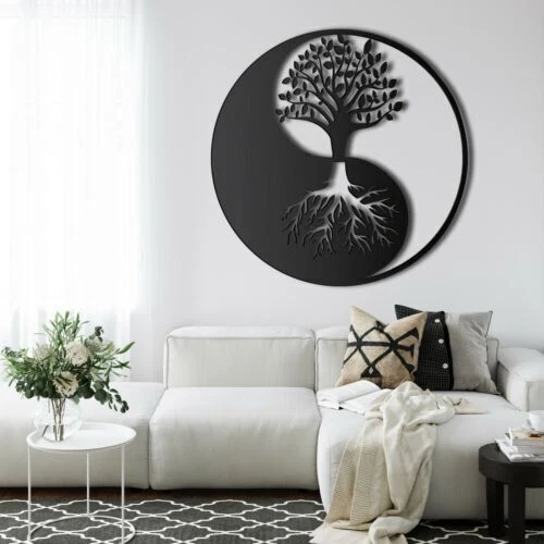 METAL FAMILY TREE of Life Metal Wall Art Yin Yang Decor Best Gift ...