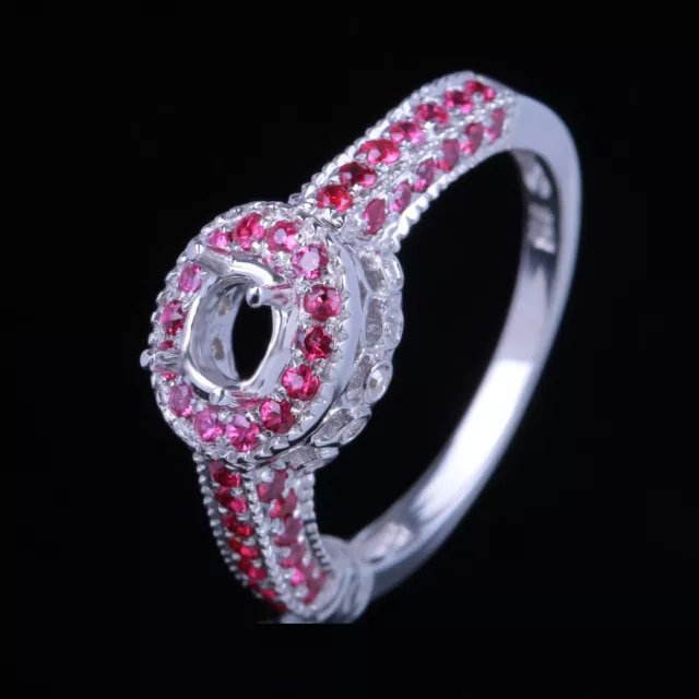 6x4mm Oval Semi Mount Diamonds Rubies Jewelry Solid 10K White Gold Wedding Ring