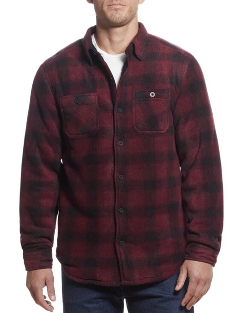 Weatherproof flannel Shirt Jacket, Polar Fleece Mens XXL 2XL Tawny Port Red NEW