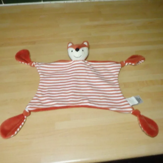JoJo Maman Bebe  Stripy Orange Fox Baby Comforter Soft Toy Blankie Blanket