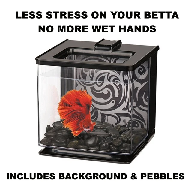 Marina Betta Small Fish Tank 0.7 Gal Aquarium Kit Self-Cleaning System Black