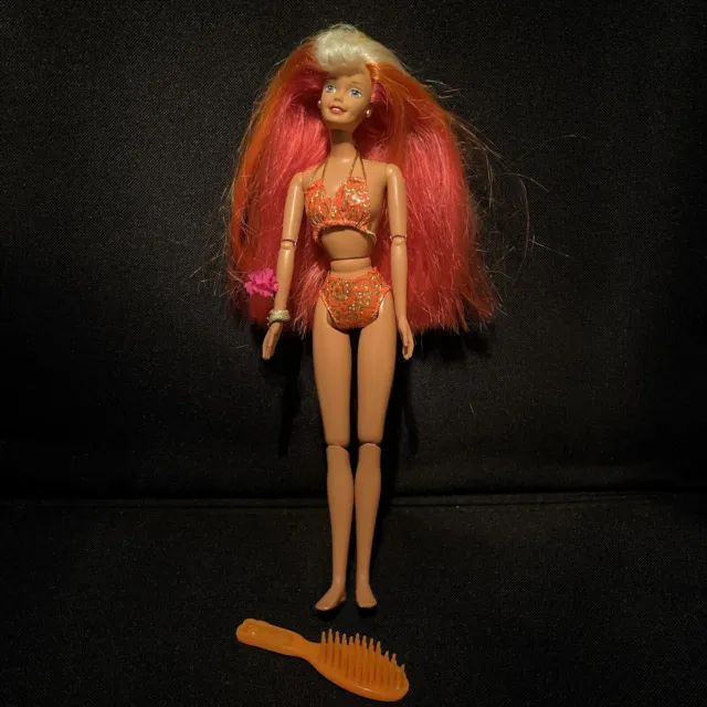 Hula Hair Barbie Doll #17047 Pink Orange Yellow Hair Unboxed Mattel 1996