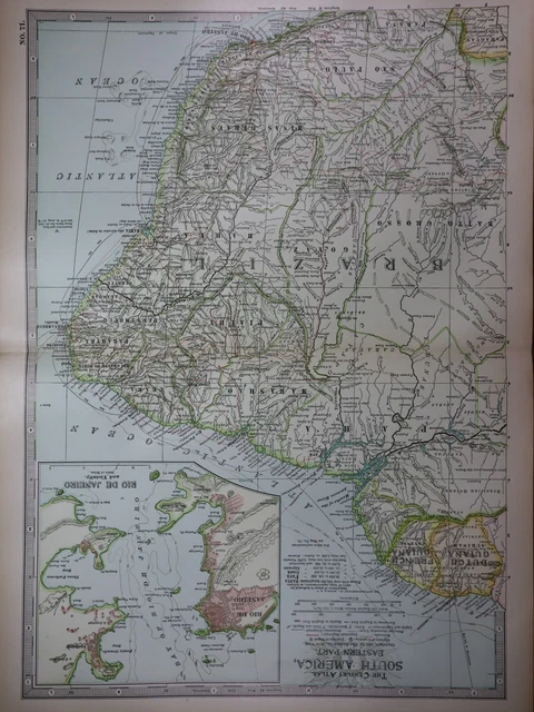 Old 1902 Century Atlas Map ~ EASTERN PART of SOUTH AMERICA ~ (12x16) -#1141
