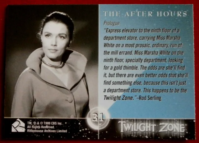 TWILIGHT ZONE - Card #31 - THE AFTER HOURS - ANNE FRANCIS - Rittenhouse 1999 2