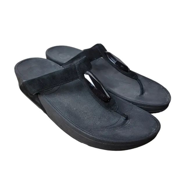 Fitflop Black Gem Embellished Suede Platform Sandals Women's Size 11
