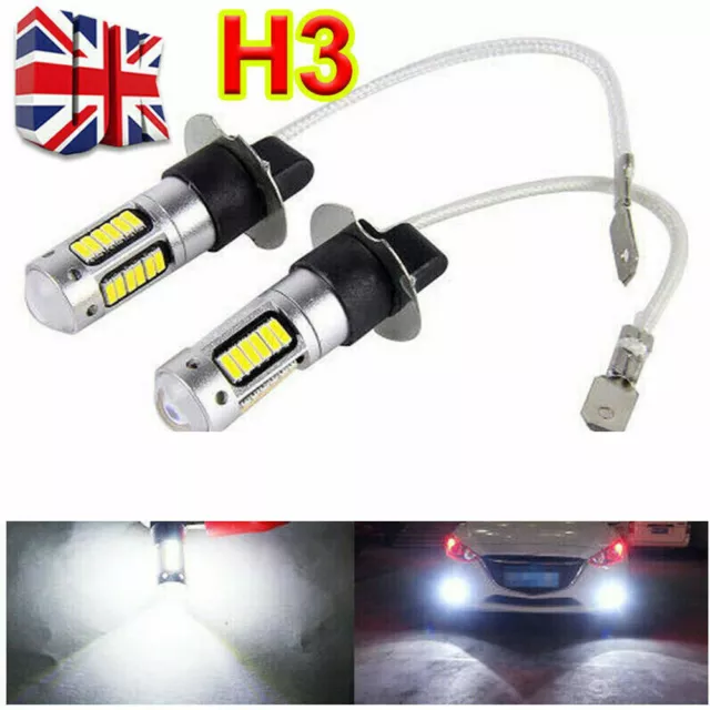 2x H3 30-SMD 4014 LED Bulbs XENON White 6500K -Car Fog Light Lamp 12V Quality UK